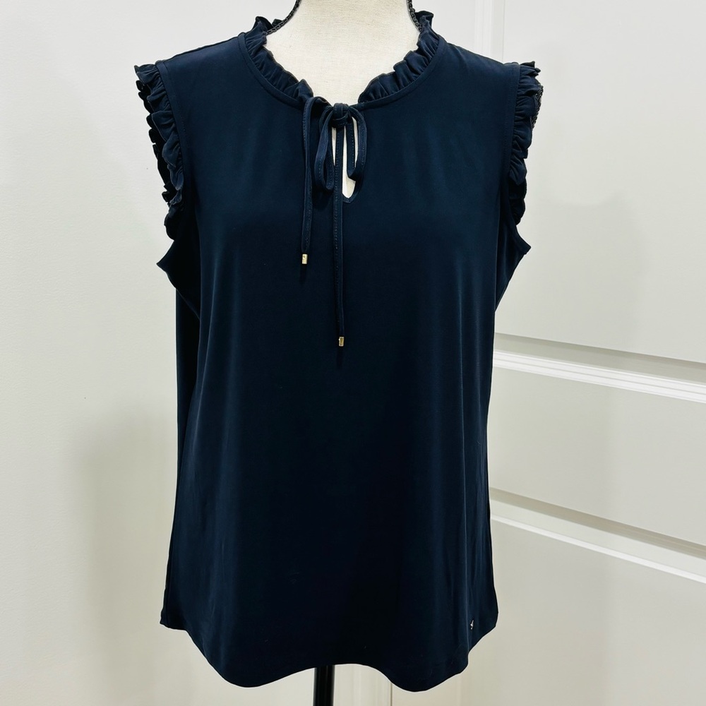 Tommy Hilfiger Sleeveless Ruffle Tunic Navy Womens Size Large